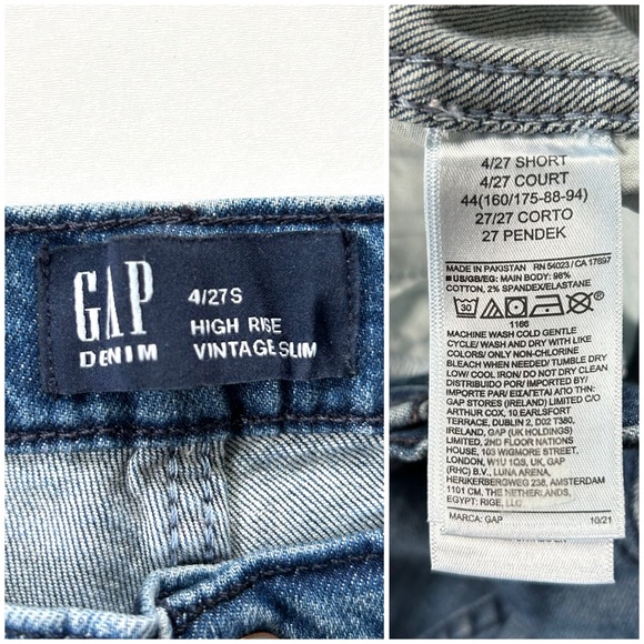 GAP Medium Indigo Cotton Stretch High Rise Vintage Slim Jeans - Picture 7 of 8